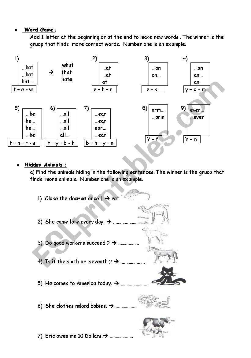 Hidden words worksheet