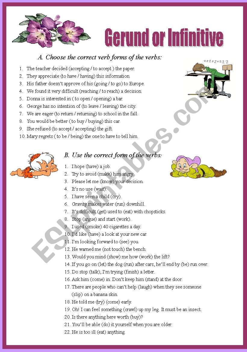 Gerund  or infinitive worksheet