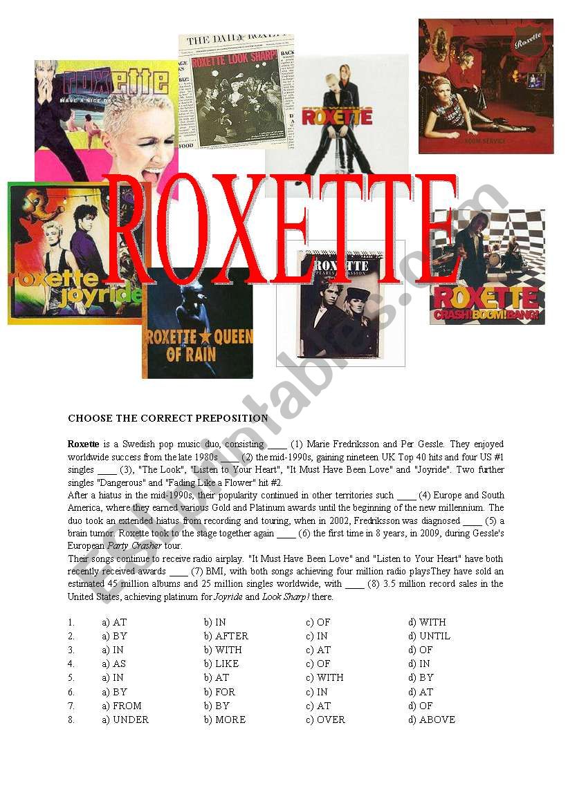 ROXETTE - BIOGRAPHY  worksheet