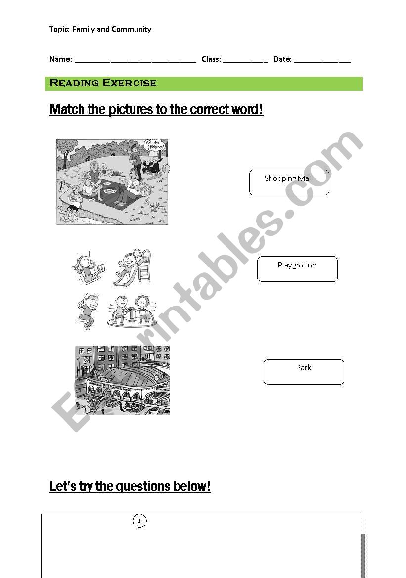 Family and Community worksheet