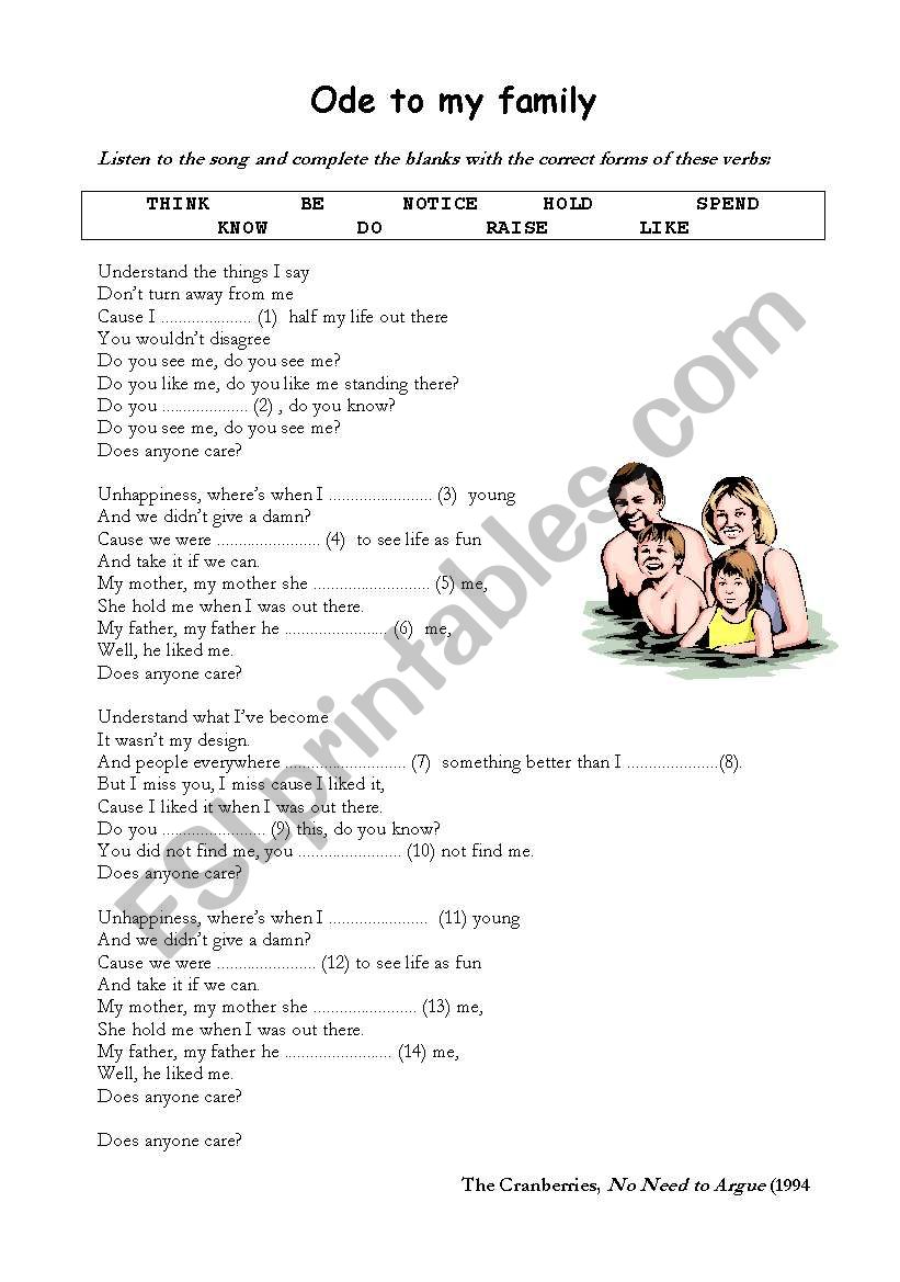 Ode to my family worksheet