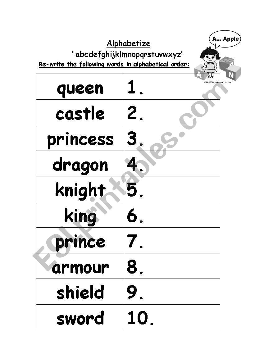 Alphabetize worksheet