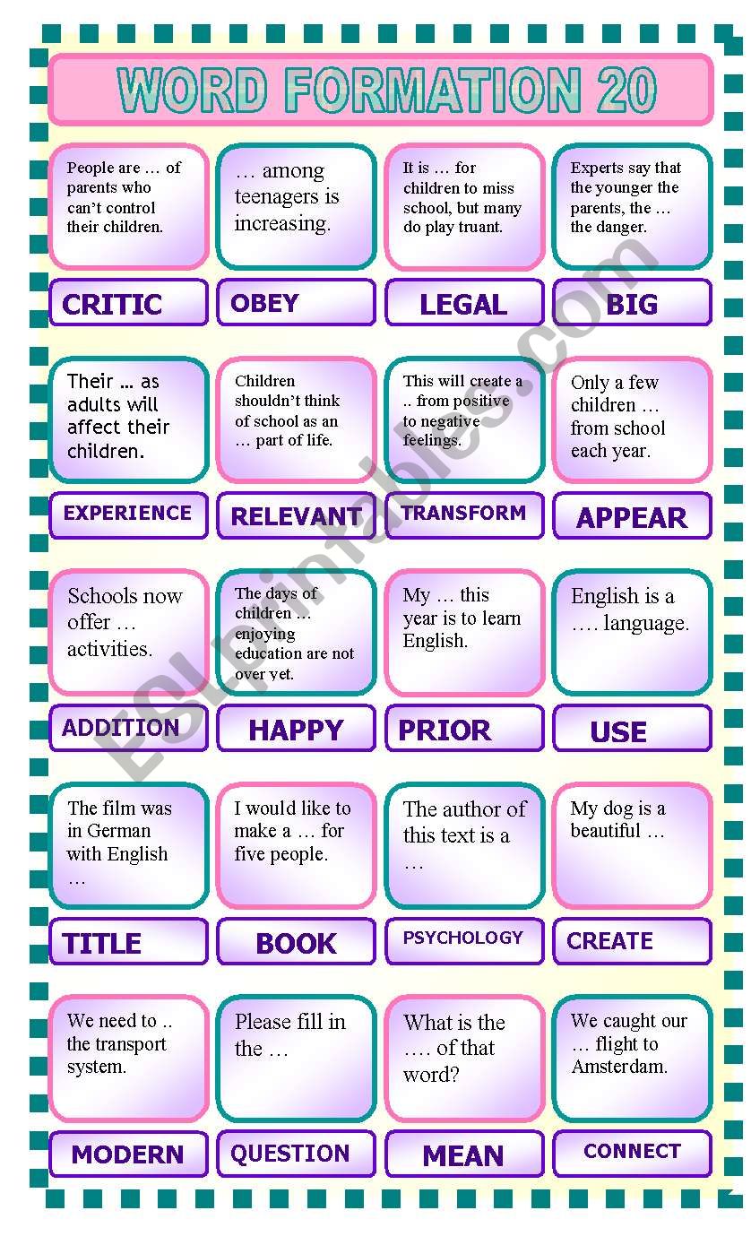 Word formation 20 worksheet