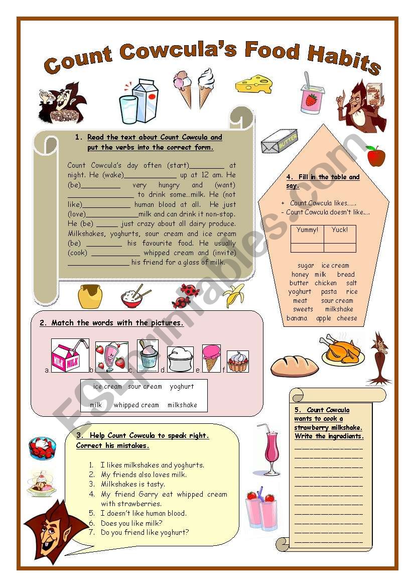 Count Cowculas Food Habits worksheet