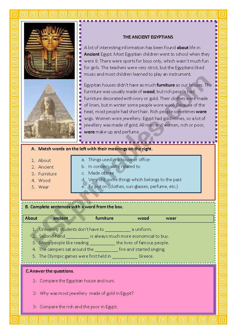 antient egyptians worksheet