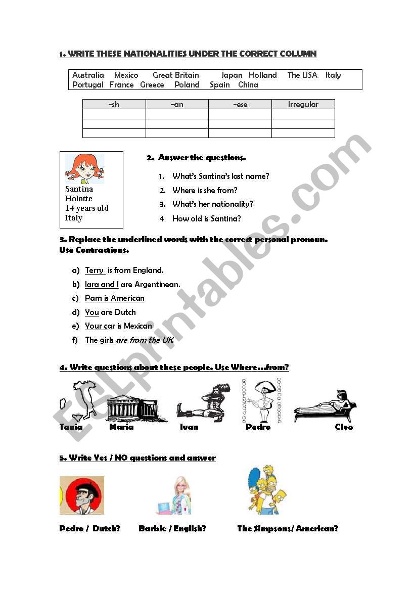 Countries and Nationalities worksheet