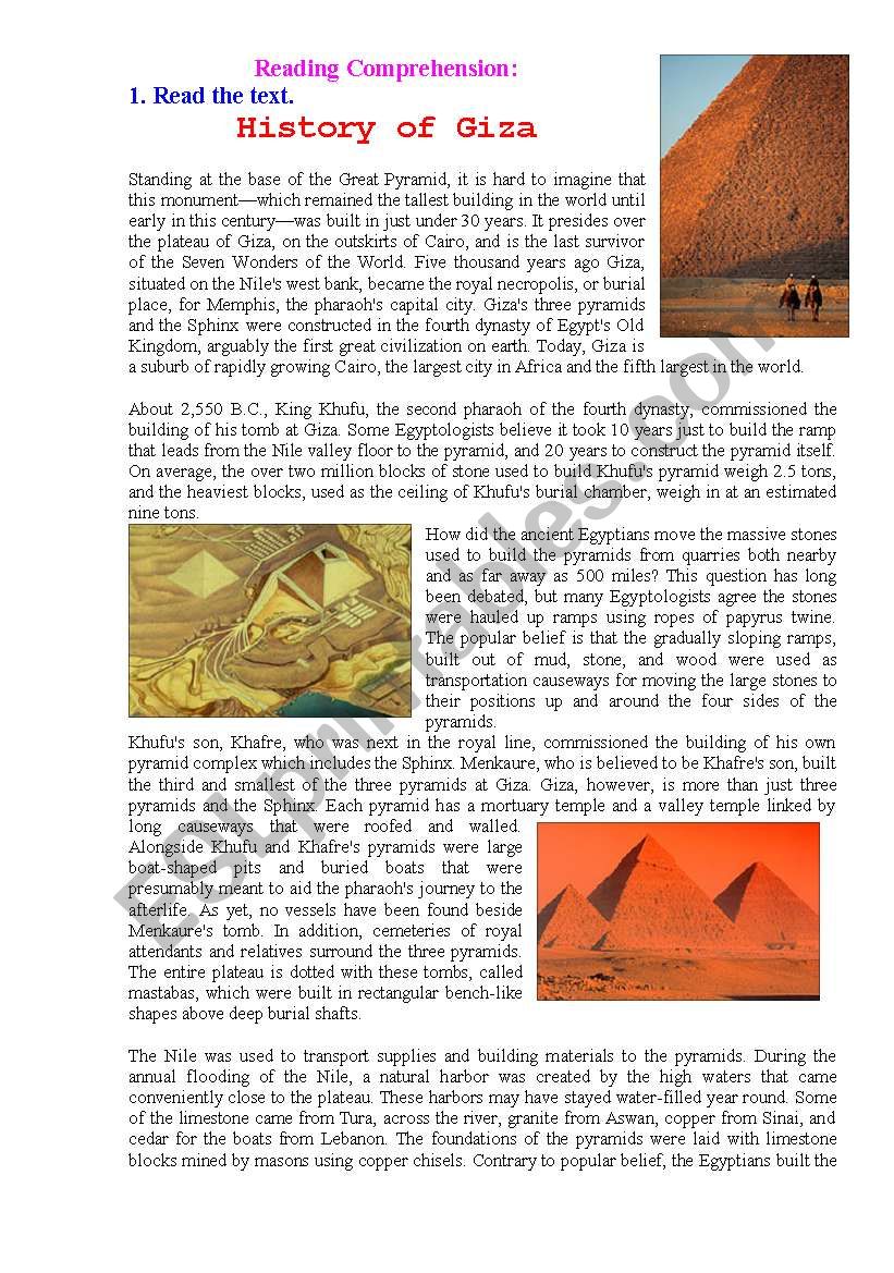 History of Giza worksheet