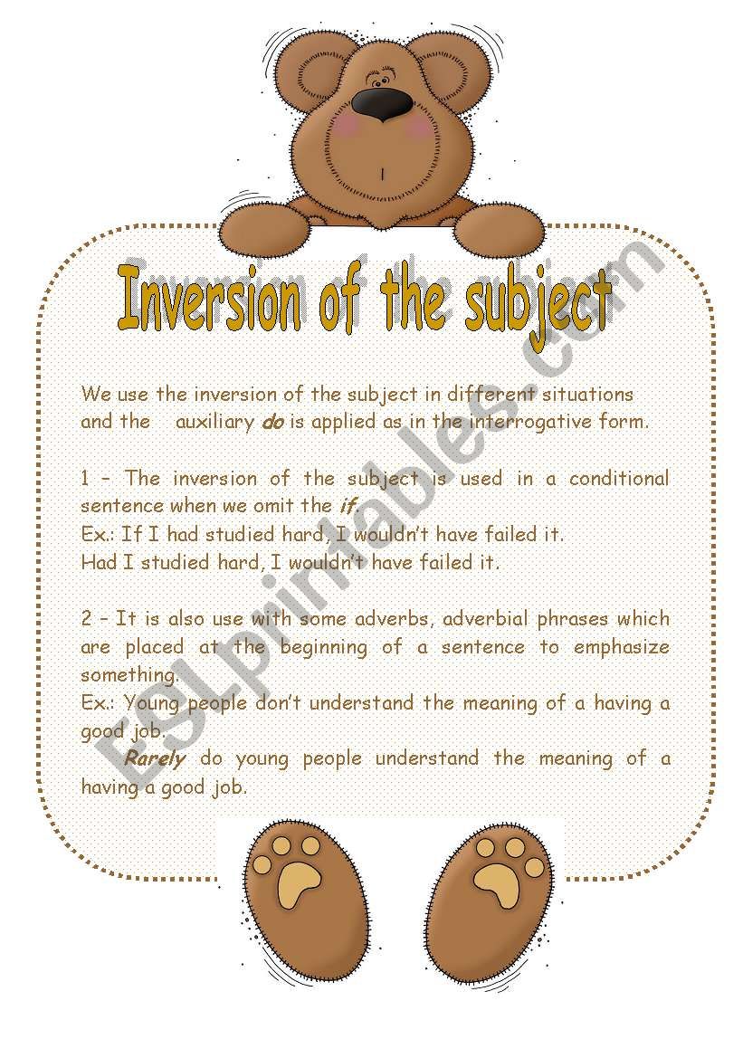 Inversion of the subject (two pages)