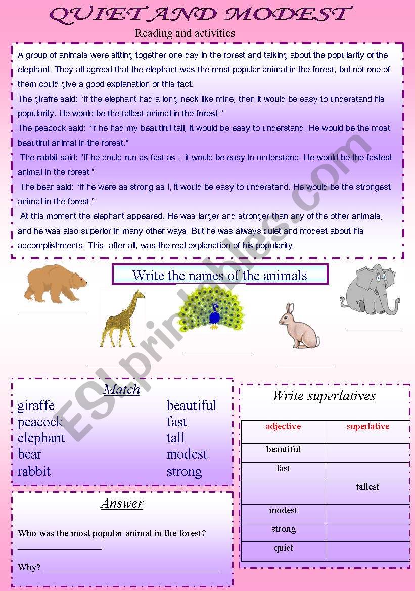 Quiet and modest - reading and activities