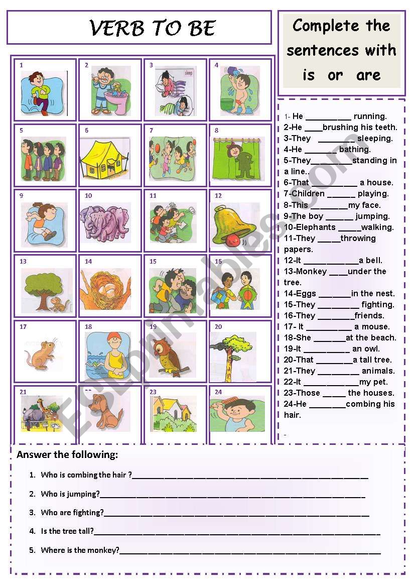 Verb : to be worksheet