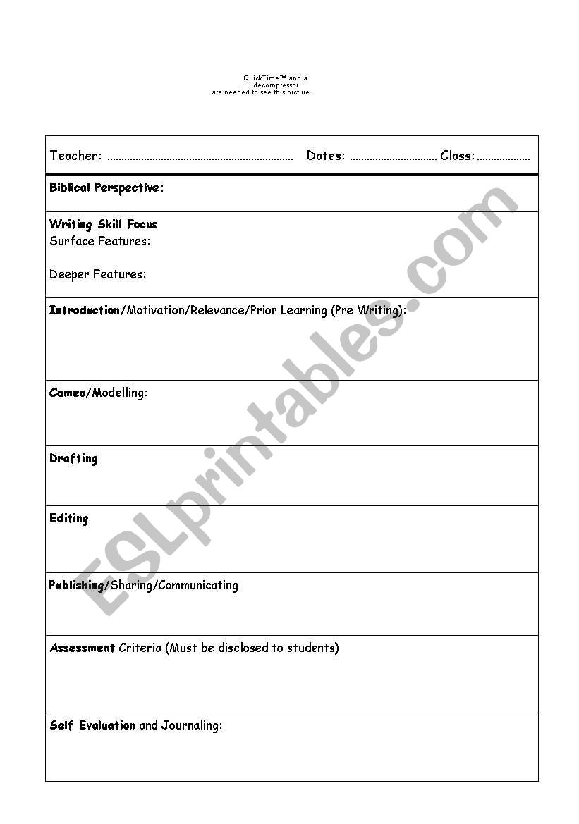 Writing Planner worksheet