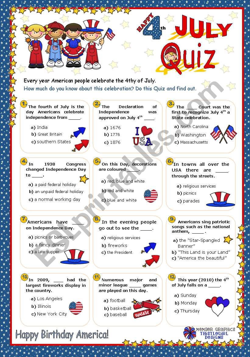 4th JULY  QUIZ worksheet