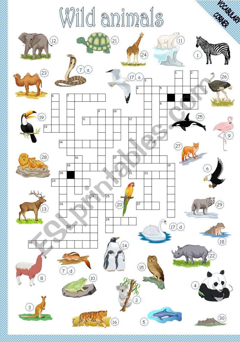 WILD ANIMALS - CROSSWORD worksheet