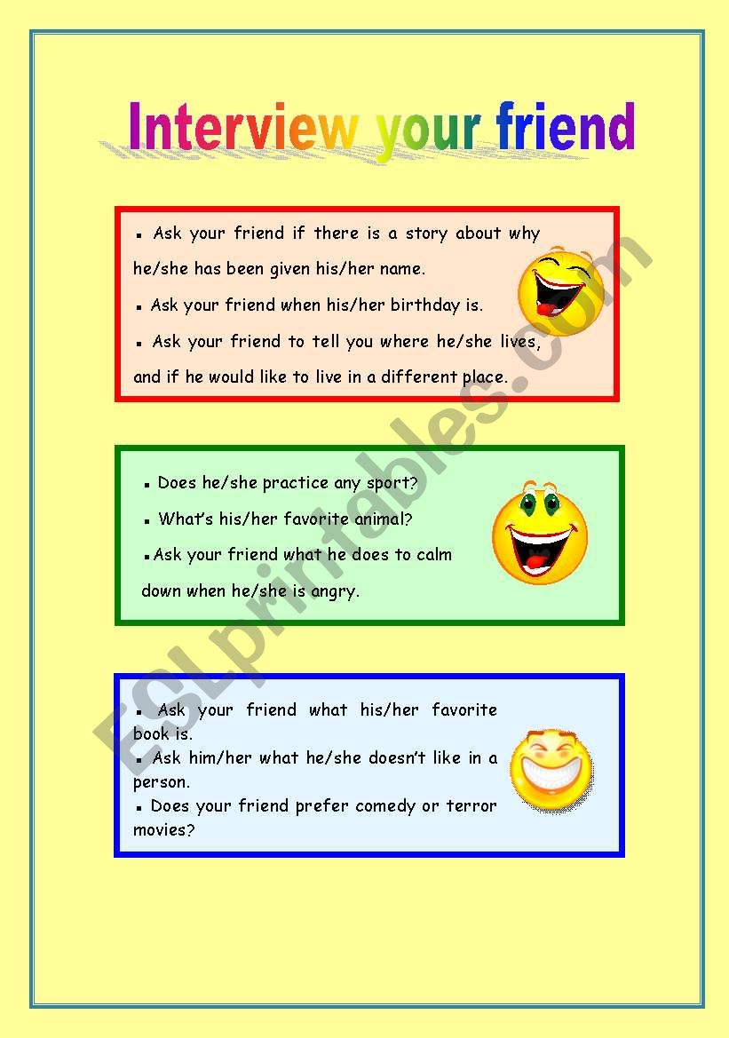 Conversation cards: Make up questions and nterview your friend