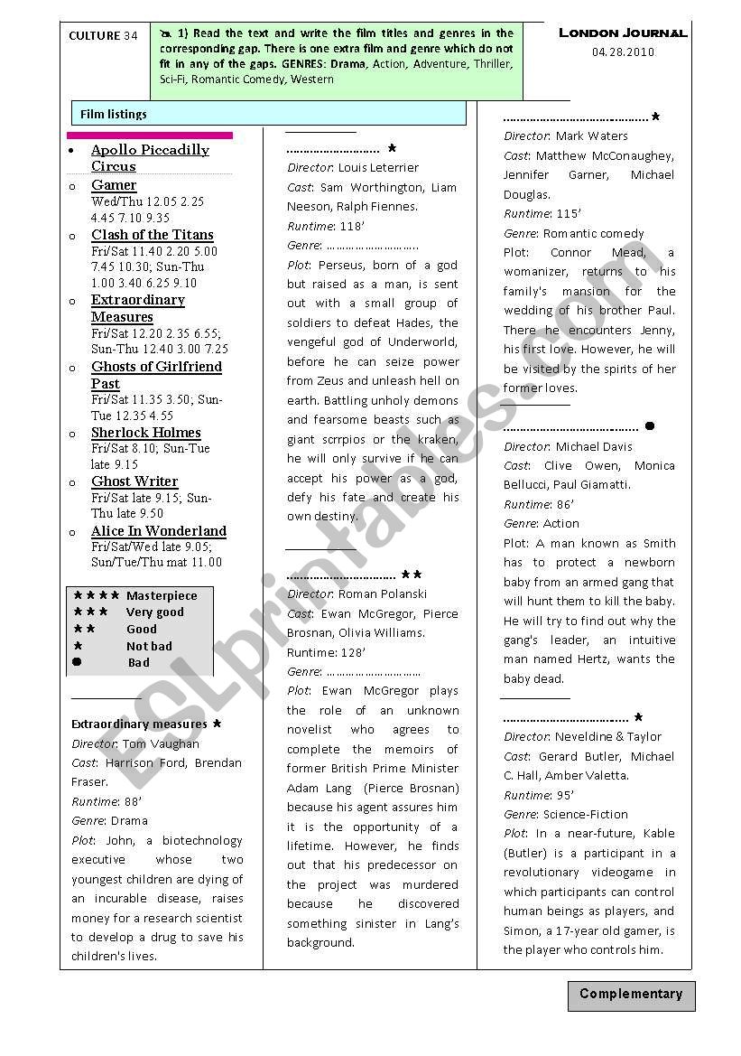 Movie listings worksheet