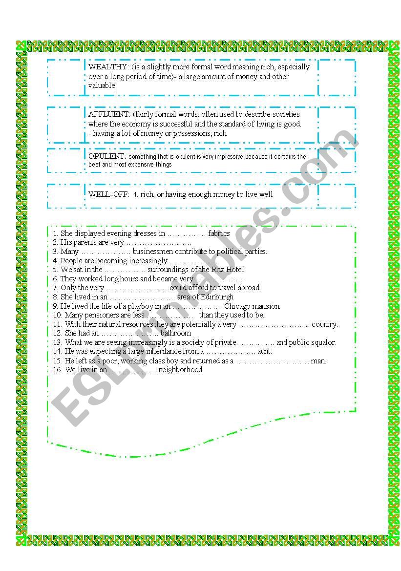 Confusable Words 23 Real Authentic Genuine Natural Wealthy Affluent Well Off Opulent Esl Worksheet By Greek Professor