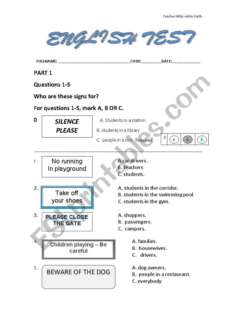 ENGLISH TEST worksheet