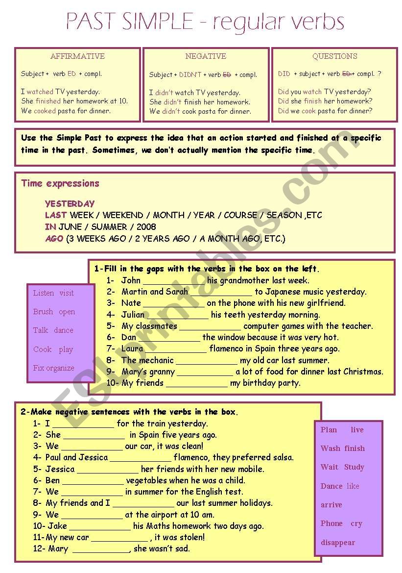 Past Simple - regular verbs worksheet