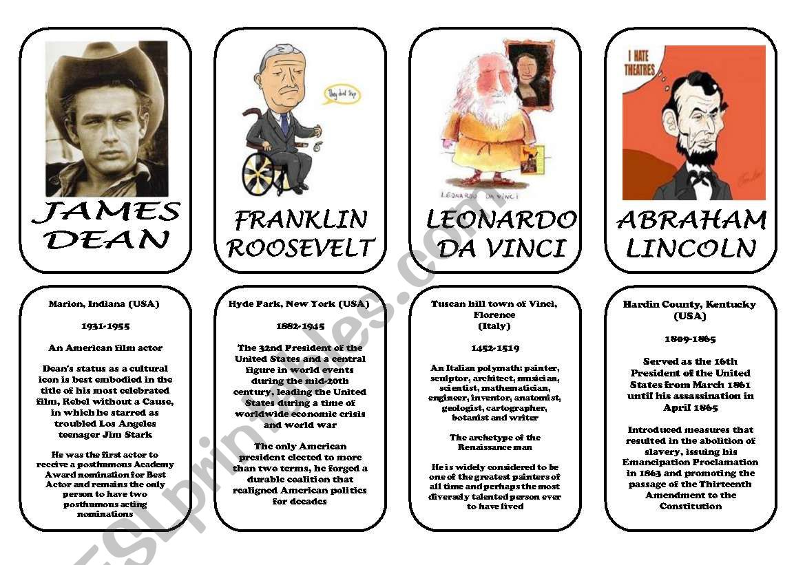 Famous people speaking cards (was,were) part 5