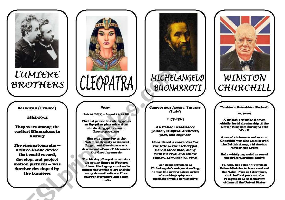 Famous people speaking cards (was,were) part 6