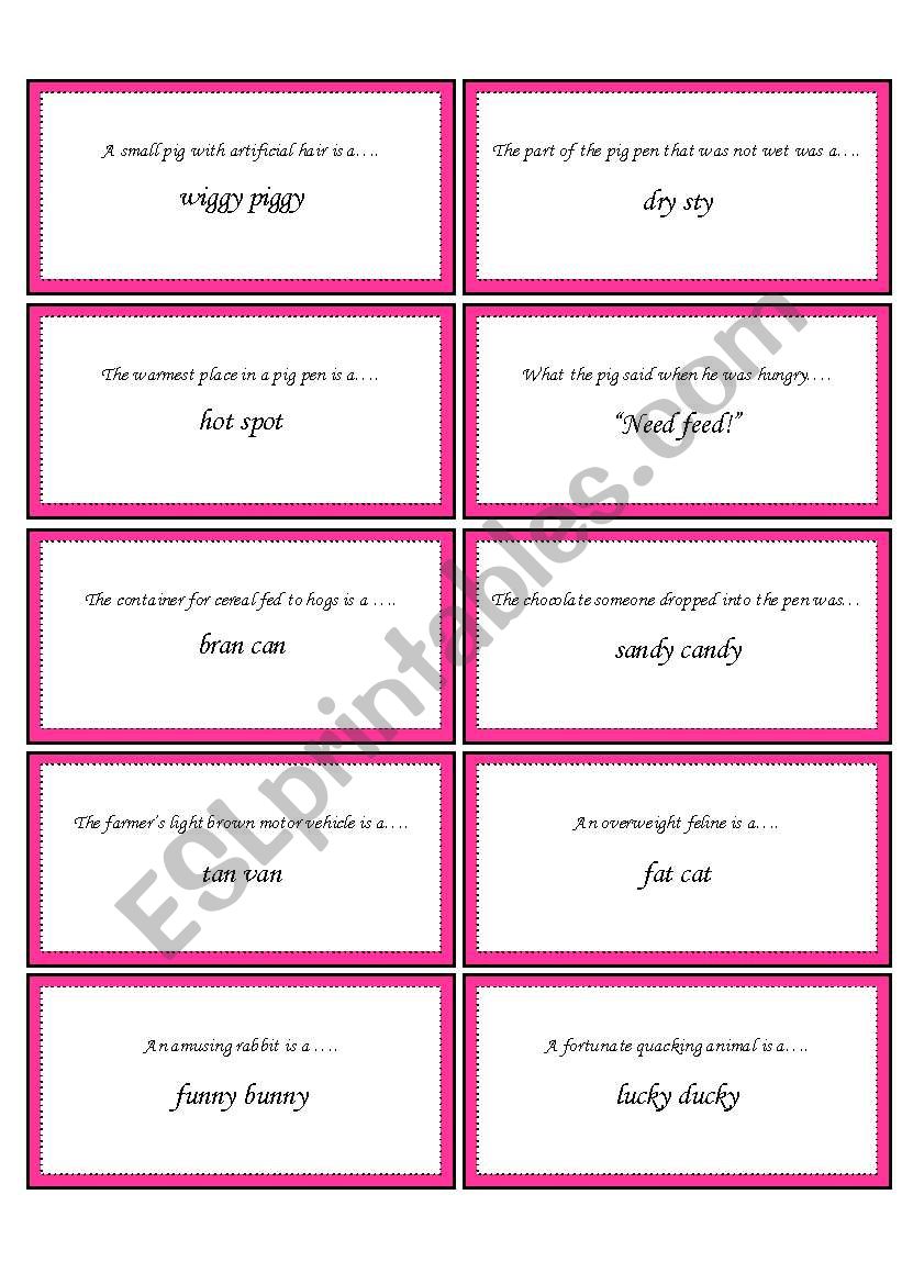 Stinky Pinky Riddle Cards with Rhyming Words (80 riddles in all and backing cards)