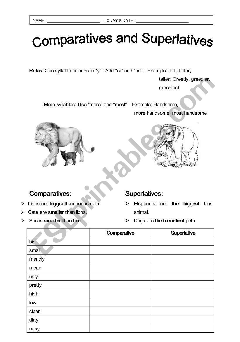 Comparatives and Superlatives worksheet