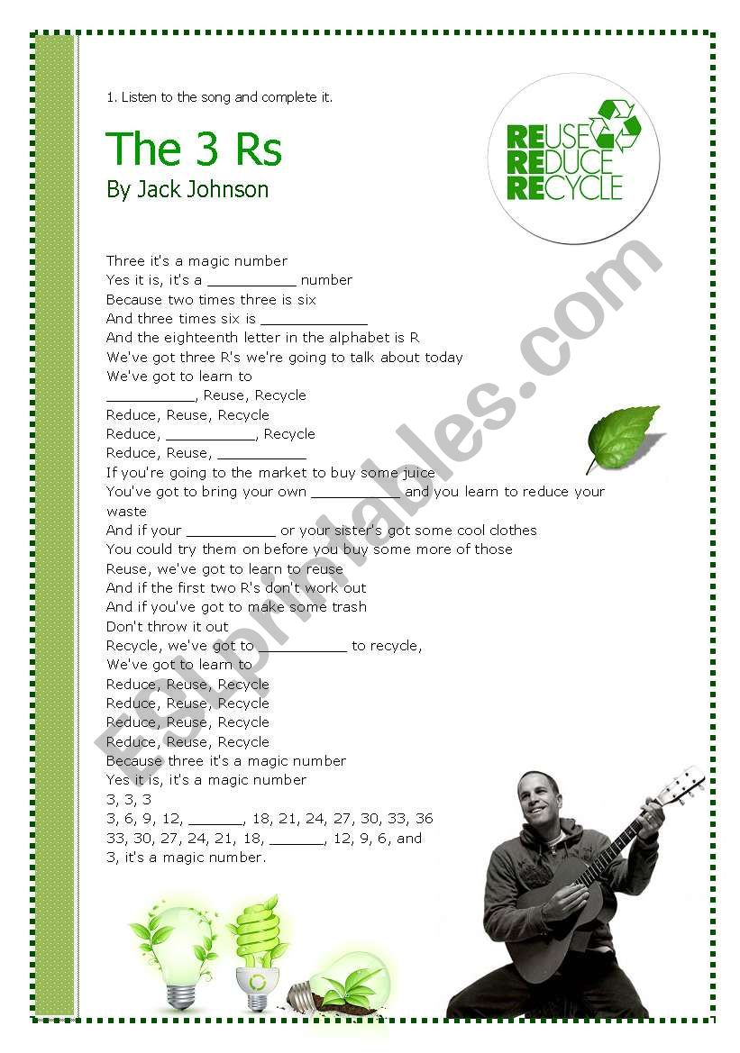 The 3 Rs Song by Jack Johnson