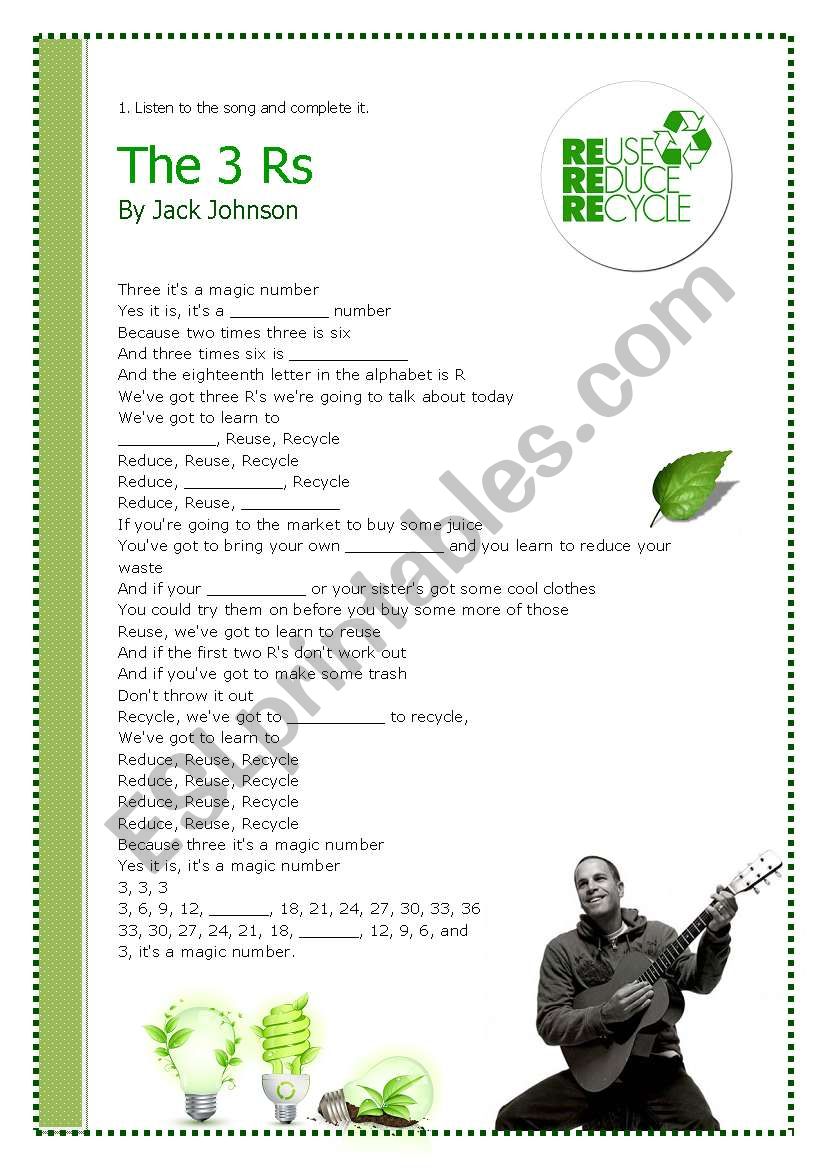 The 3 RÂ´s Song by Jack Johnson