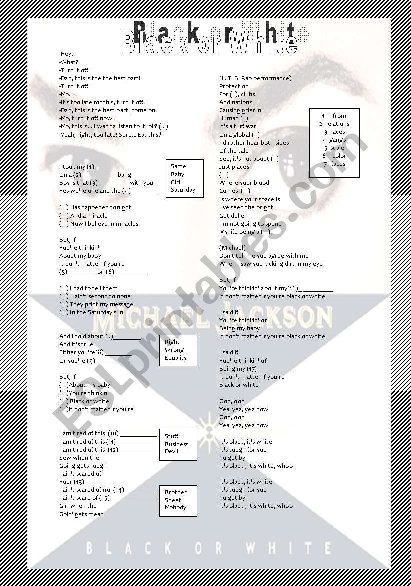 Black Or White  worksheet