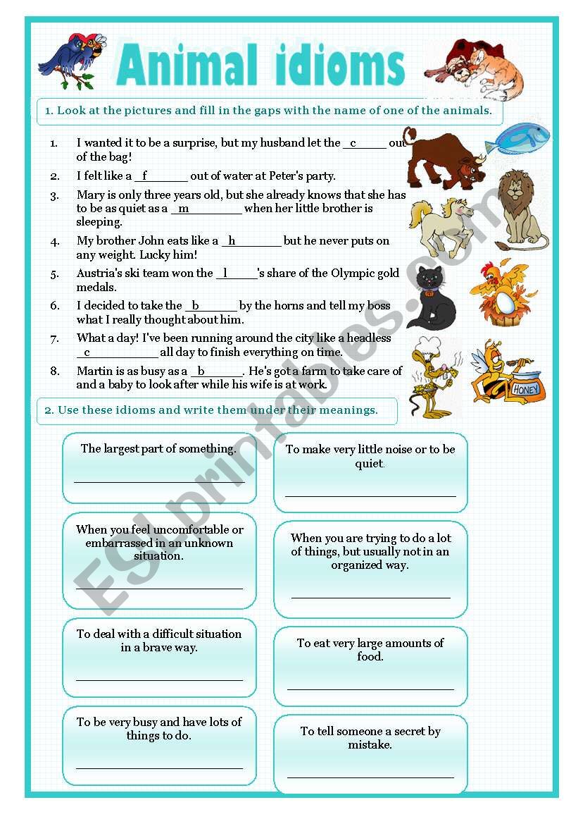 idioms 7 - animals worksheet