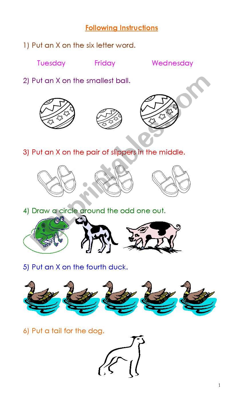 Following Directions worksheet