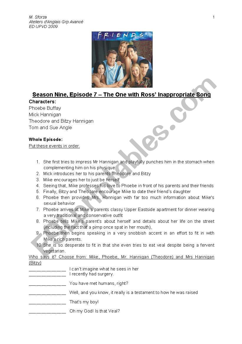 Friends: Phoebe meets Mikes parents worksheet