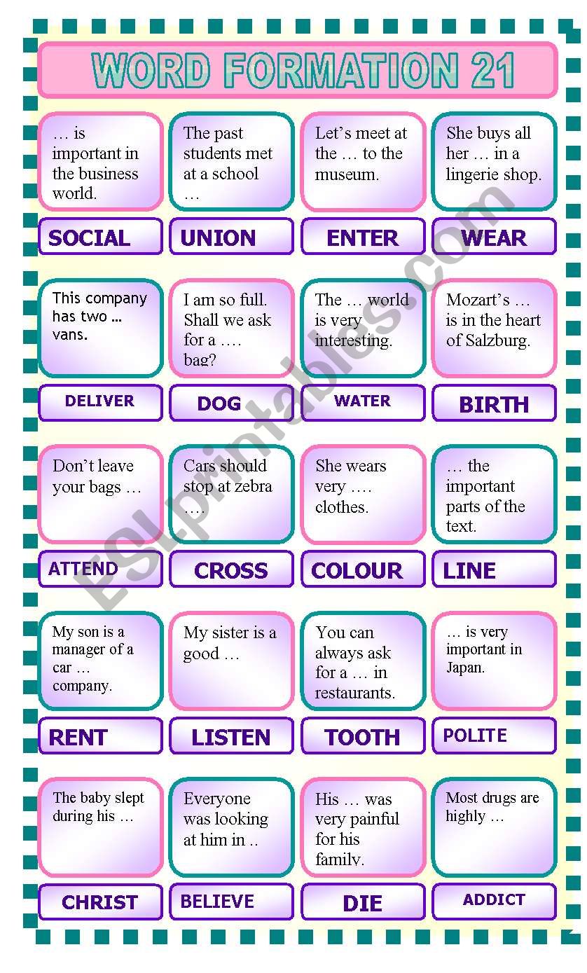 Word formation 21 worksheet