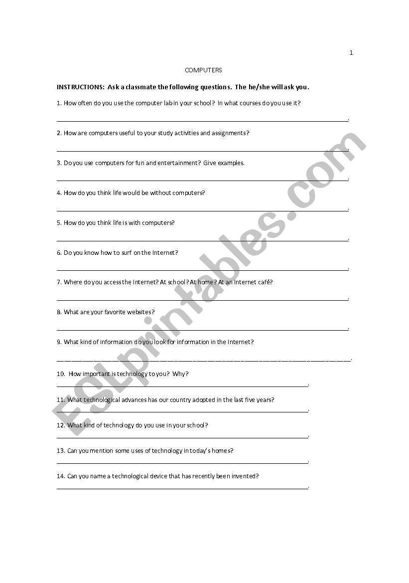 COMPUTERS worksheet