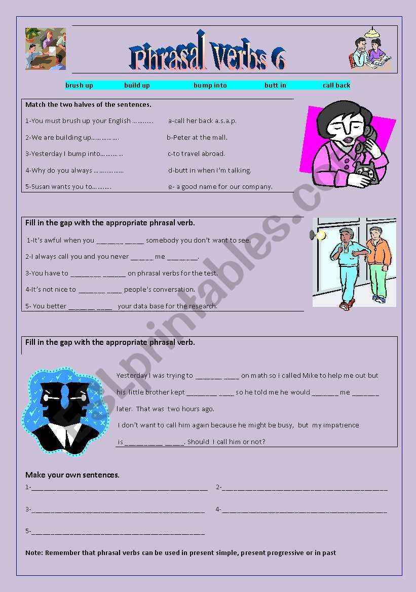 Phrasal verbs 6 worksheet