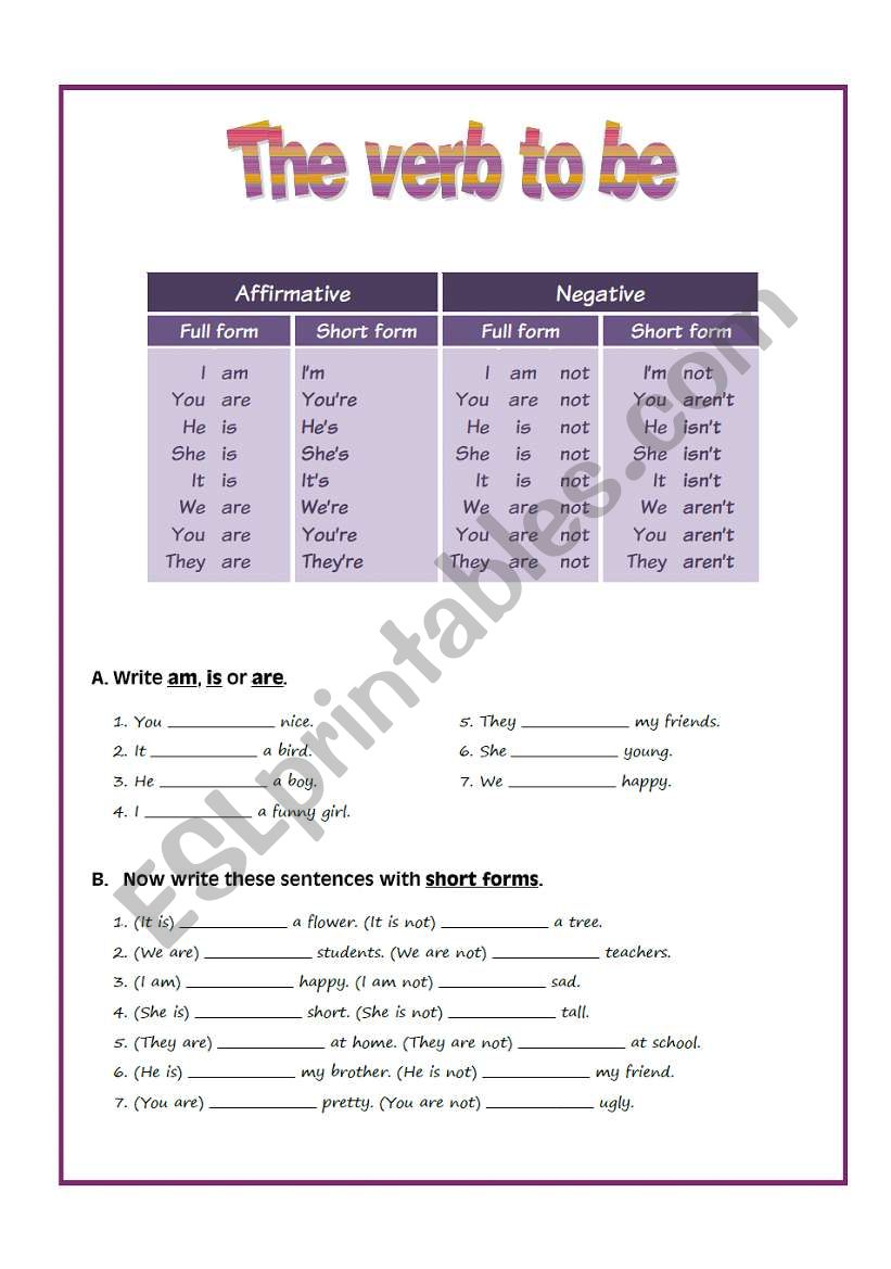 Verb to be worksheet