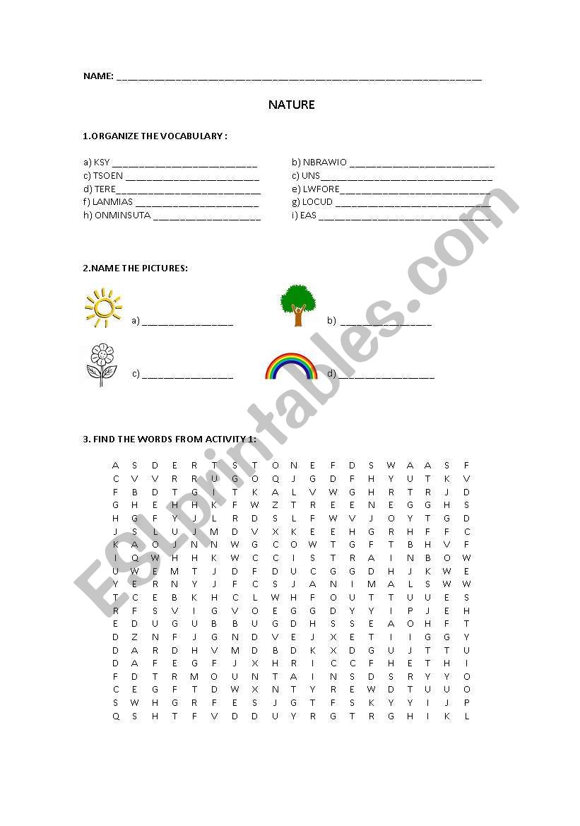 Nature elements worksheet