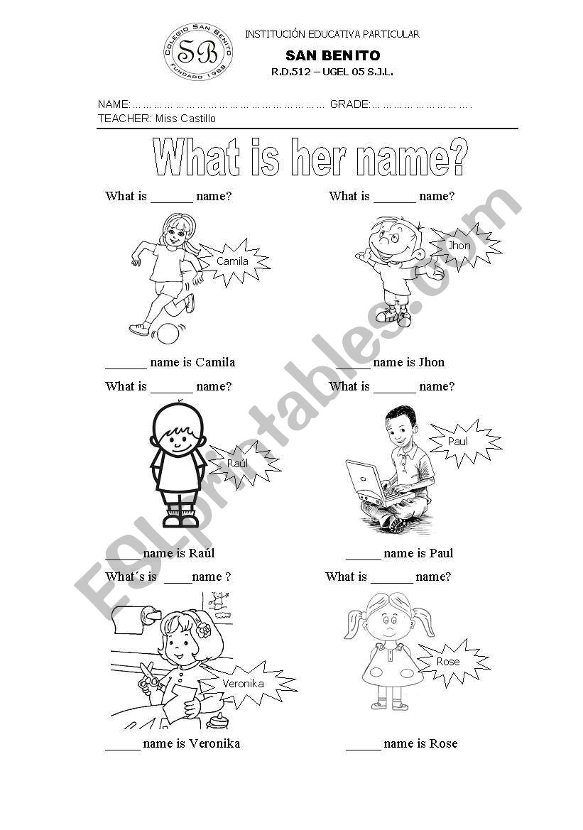 Whats her name worksheet