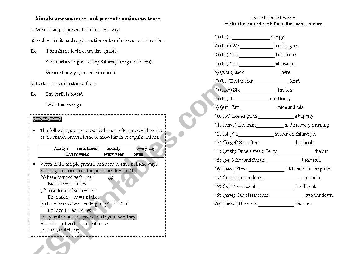 simple present and present continuous tense