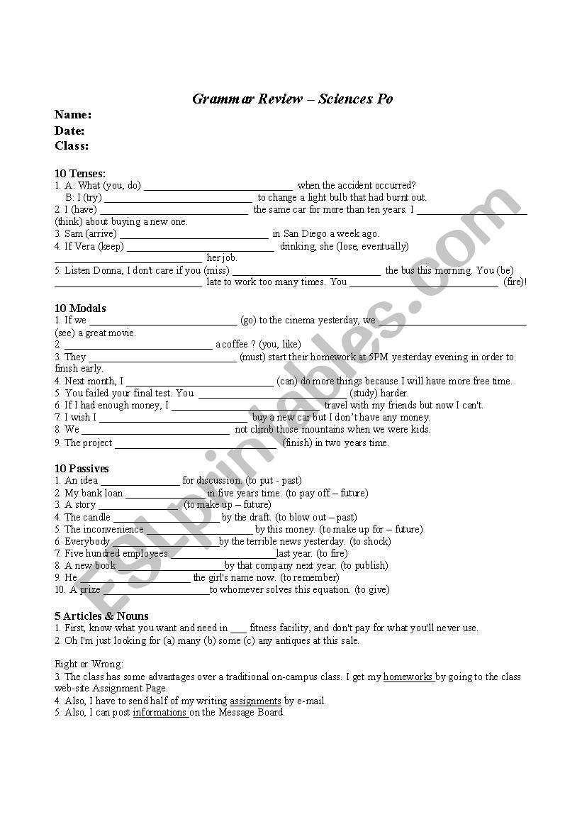 Verb Tenses worksheet