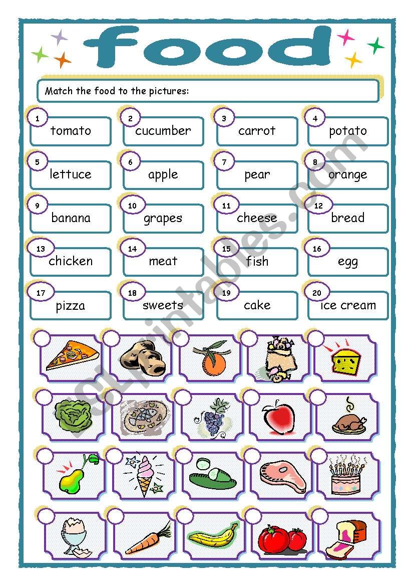 Match the food words to the pictures
