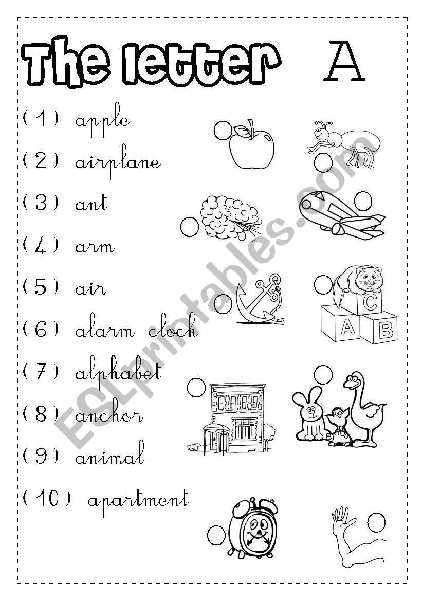 The letter A worksheet