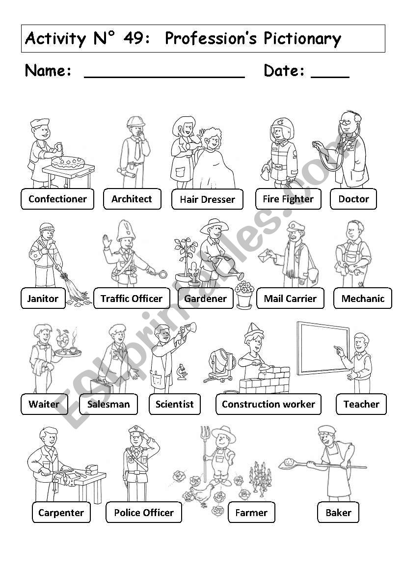 PROFESSIONS PICTIONARY worksheet