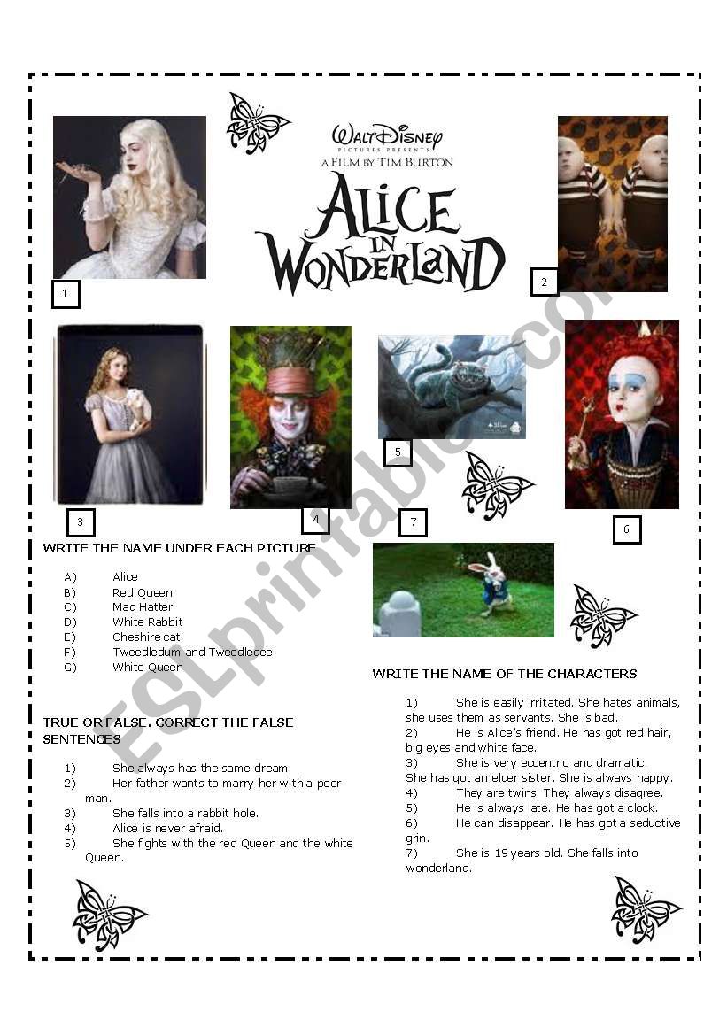 Alice in Wonderland worksheet