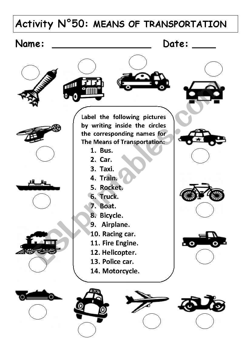 MEANS OF TRANSPORTATION worksheet