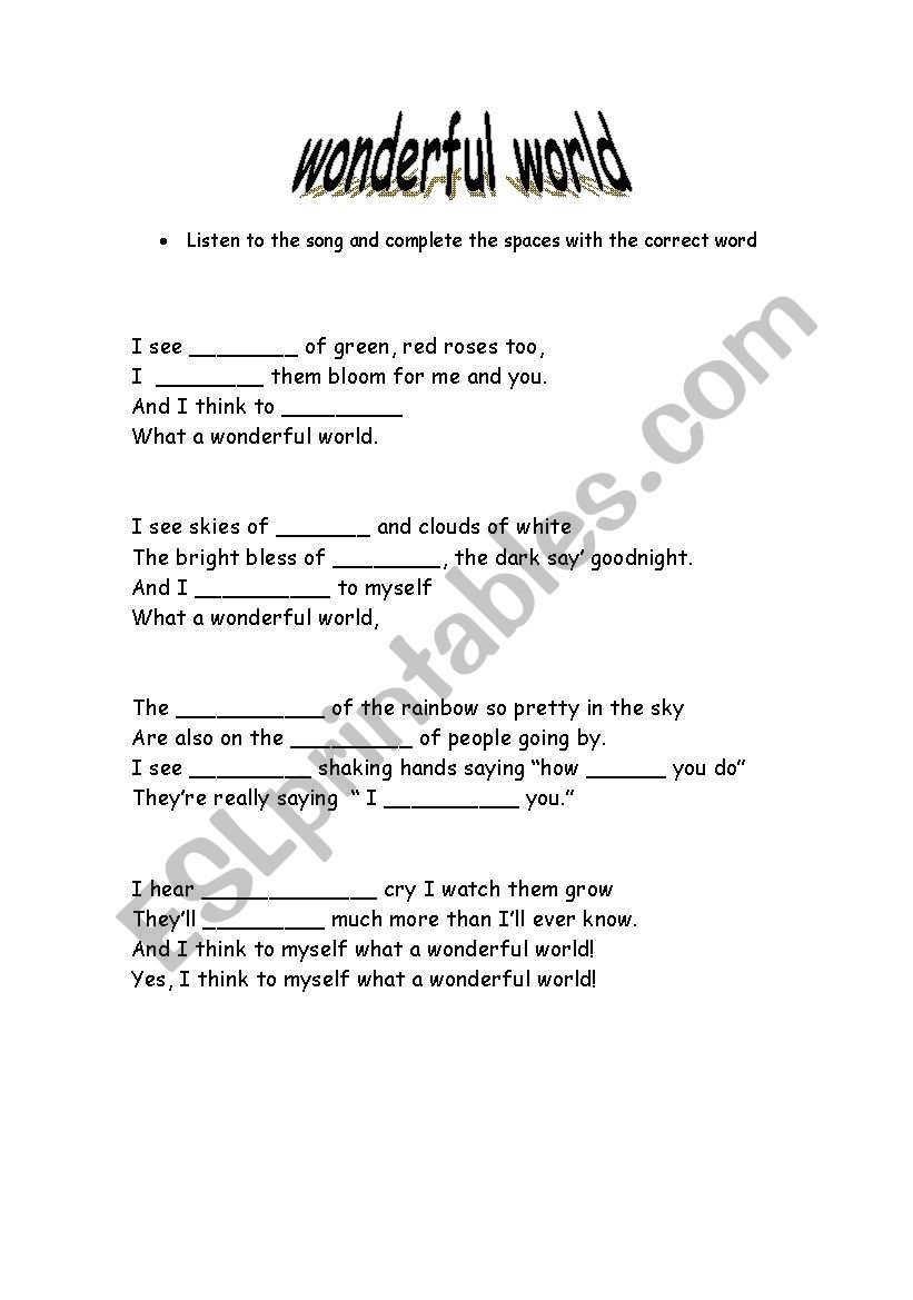 What a wonderful world worksheet