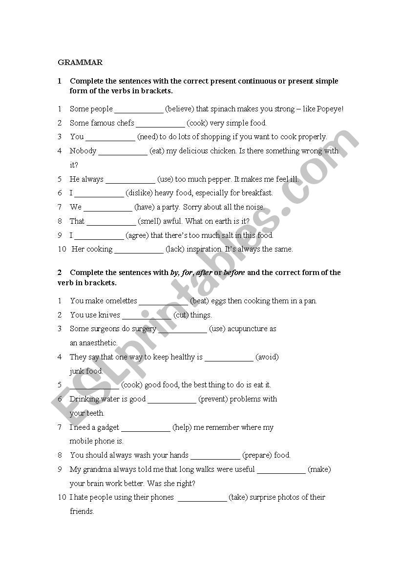 Grammar and Vocabulary Test worksheet