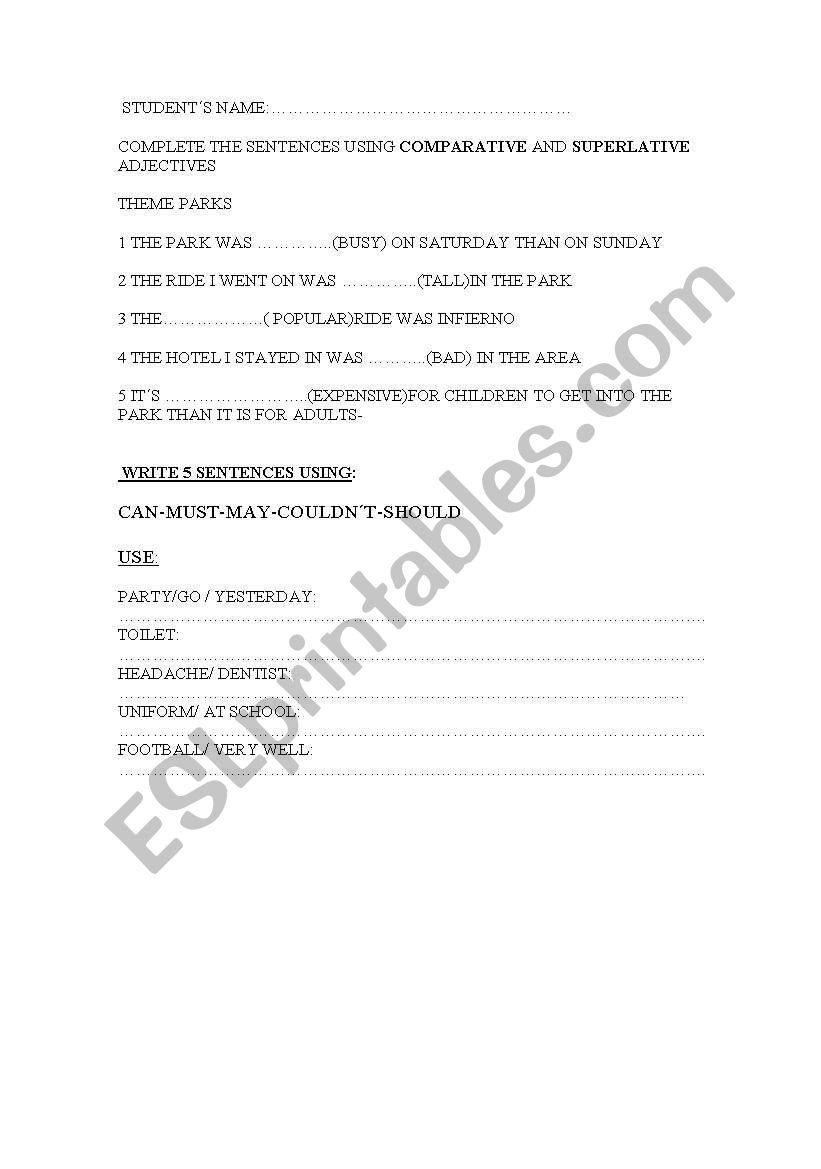 TEST COMPARATIVES worksheet