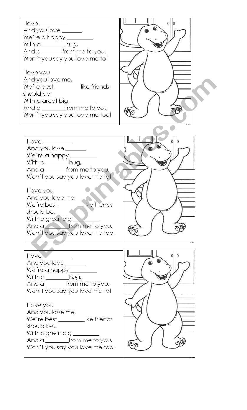Barney song  worksheet