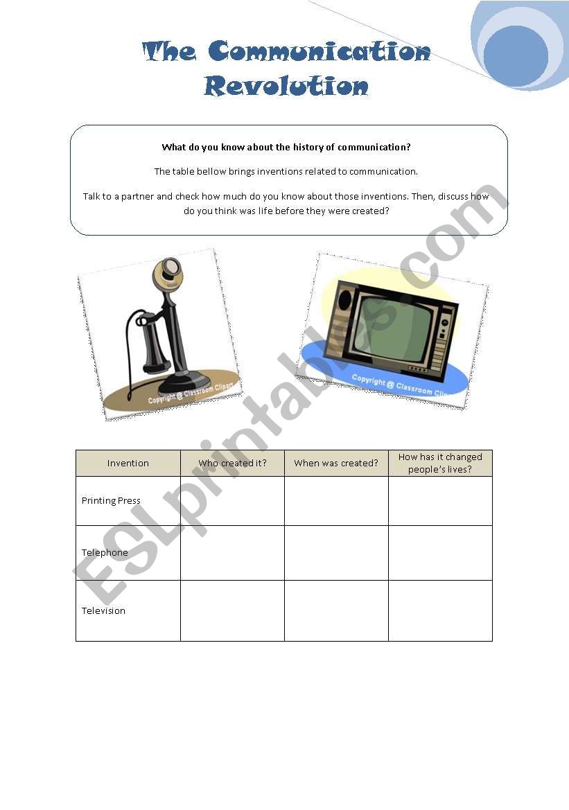 Communication Revolution worksheet